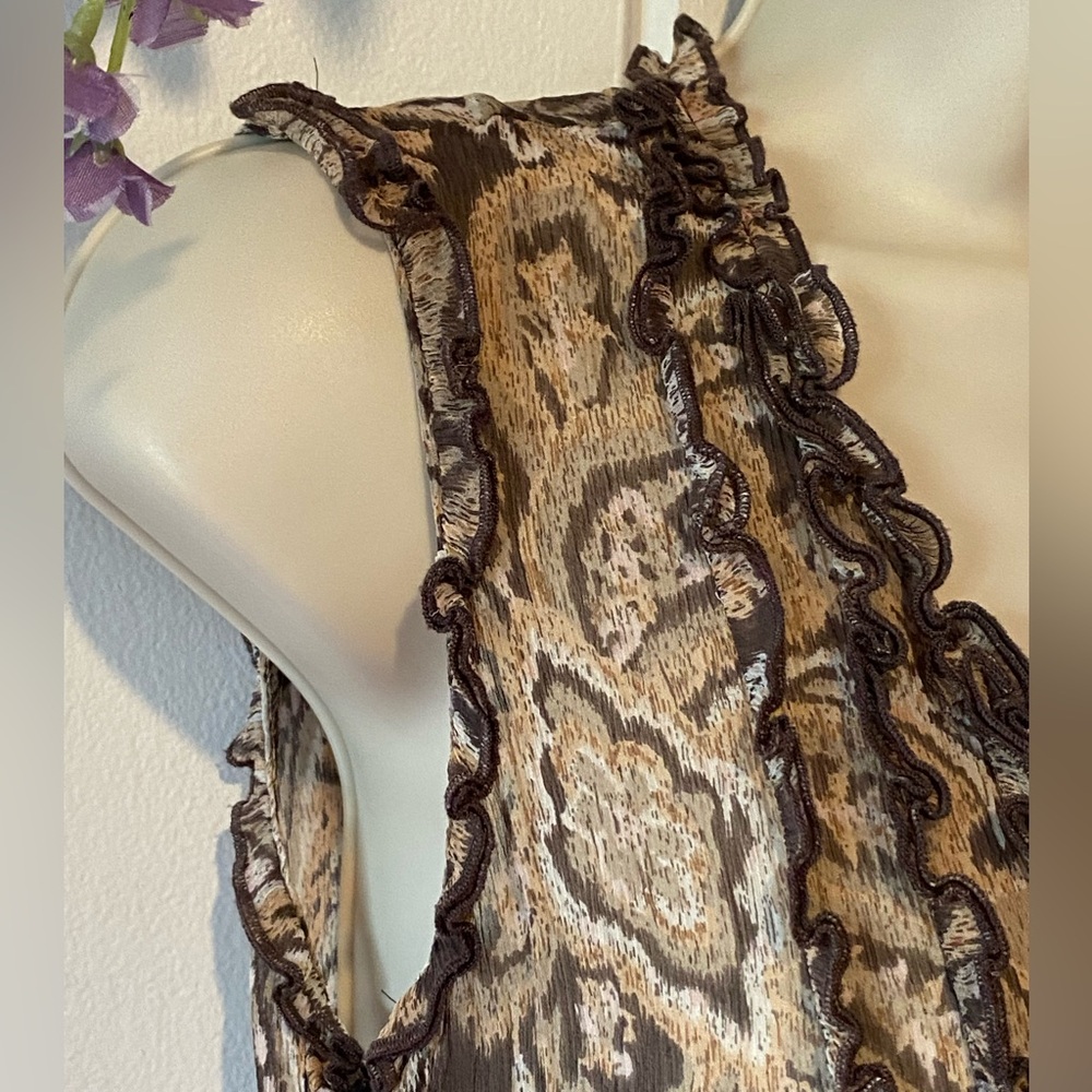 FINAL PRICE Oscar de la Renta sheer button down dress,tan/brown paisley,ruffle 4 - Picture 4 of 11